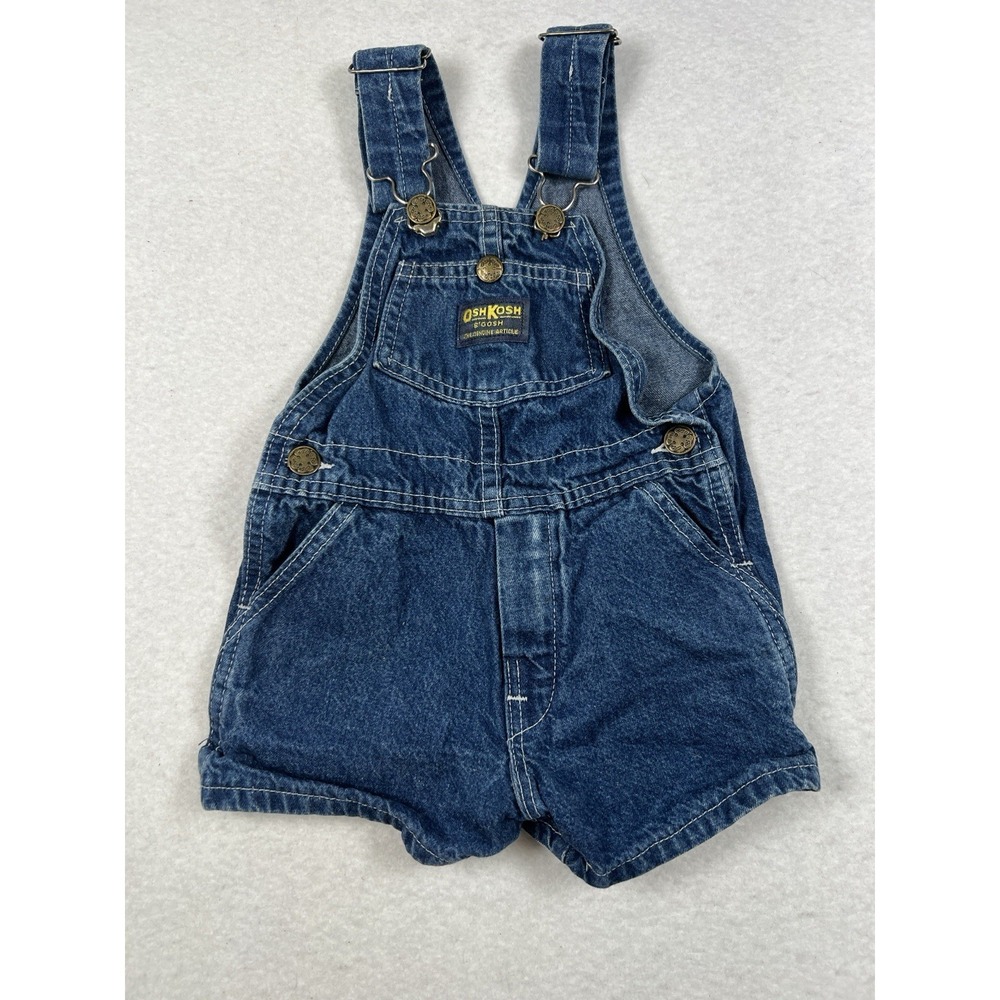 VINTAGE OshKosh B'Gosh Vestbak Overall Denim Shorts 2T Classic Patch MADE IN USA